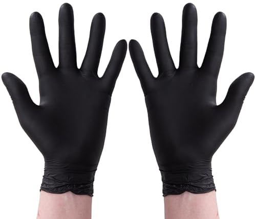 CHEF ROYALE Pack of 200 Disposable Black Nitrile Gloves - Latex & Powder Free Medical Nitrile Gloves for Multi Use Extra Strong Food Prep Gloves