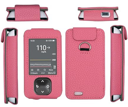 SNK Dexcom Schutzhülle für G7 / G6 Receiver, Leder, mit Displayschutzfolie und Umhängeband, Rosa