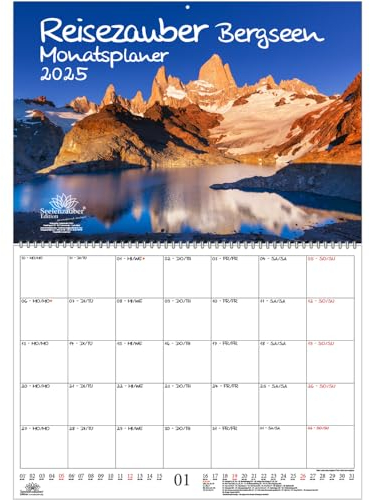 Reisezauber Bergseen Planer DIN A2 Kalender für 2025 Bergseen Gipfel und Berge - Set Inhalt: 1x Kalender, 1x Weihnachtskarte (insgesamt 2 Teile)