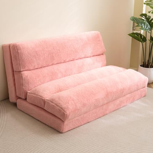 MAXYOYO Sitzsackbett, zusammenklappbares Schlafsofa, Bodenmatratze für Erwachsene, extra Dickes 6-Fach faltbares Bodensofa, Bodencouch für Schlafzimmer, Wohnzimmer, Rosa, 135 x 240 cm