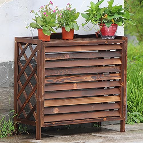 Cubierta Aire Acondicionado De Madera Cubre Aire Acondicionado Exterior Soporte De Flores para Ocultar Aire Acondicionado Pantalla De Privacidad Portátil para Patio Y Jardín Antirrobo Rejilla ( Tamaño