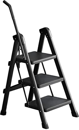 Trittleiter, klappbarer Tritthocker, Ausziehleiter, Klappleiter, Teleskopleiter mit Handlauf, Eisenleiter, breite Trittleiter, Klappleiter, Teleskopleiter (Farbe: Rosso, Größe: 5 Stufen) (Schwarz, 3