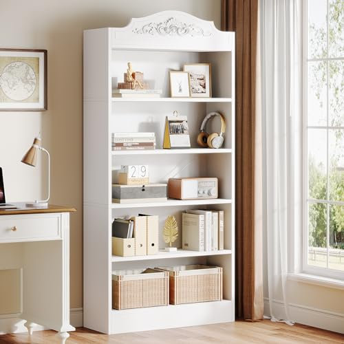Tribesigns Estantería de 5 Niveles, 190CM Librerias de Libros con Estantes De Almacenamiento, Estanterías Madera Gran TamañO con Forma Cubo Abierto para Dormitorio, Sala Estar, Oficina, Blanco Nogal