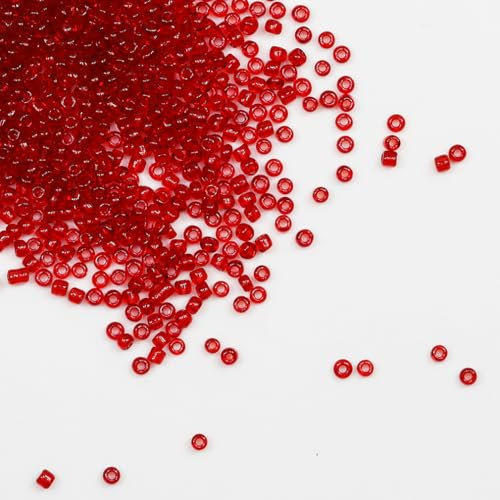 Tibaoffy Transparente rote Perlen, Größe 8/0, Glasperlen, 3 mm, zur Schmuckherstellung (insgesamt ca. 100 g, ca. 3600 Stück)