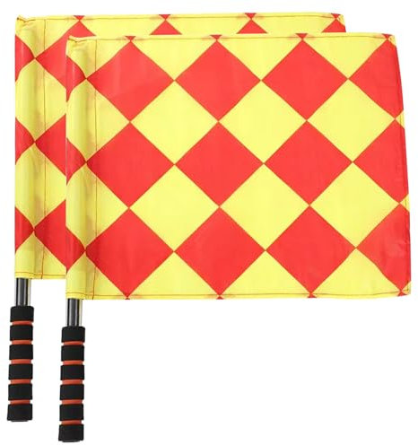 Soccer Referee Flags 2pcs Soccer Referee Kit 15x13 Inch Referee Flag with Stainless Steel Rod Yellow and Red Checkered Flags with Storage Bag for Training Match Competition