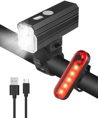 2024 Upgrade Super Bright 3000 Lumen Bike Lights Front and Back - IPX4 Waterproof, Power Display, 6+4 Lighting Modes, Easy to Install Rechargeable Set With Taillight