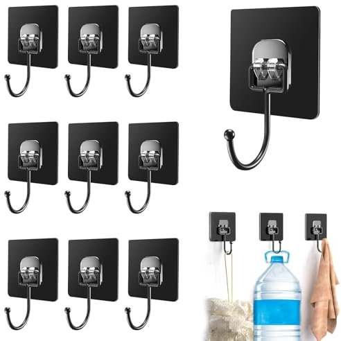 LANAFAY 10 Pezzi Ganci Adesivi (MAX 60 kg), Impermeabili e Senza Lasciare Tracce, Porta Asciugamani Bagno Adesivo, Per Bagno, Cucina, Soffitto, Appendere, Parete, Porta, Accappatoi, Porta sciugamani