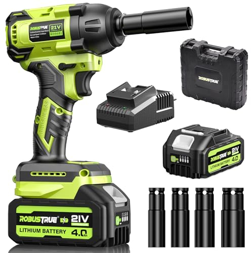 Robustrue Clé à choc sans fil Couple maxi 550N.m, batterie 4000mAh Li-Ion avec chargeur rapide, moteur brushless 21V Clé à choc électrique