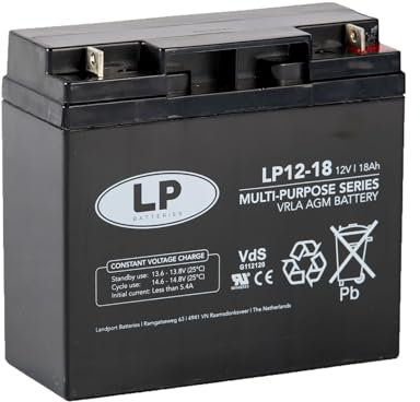 LP Motorcycle LANDPORT Batterie VRLA AGM 12-18 VdS T3 12V 18Ah 182x77x168mm Universal kompatibel für Roller, Motorrad, Sicherheitssysteme, Rollladen Antrieb, Dachrollo