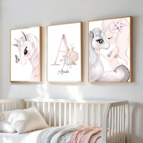 Youihom 3 Bilder Kinderzimmer Mädchen Rosa 30x40 Babyzimmer Poster Personalisiert Wandbilder Kinderzimmer Name Wandposter Baby Ballerina Love Bilderwand Leinwand ohne Rahmen (CZS034)