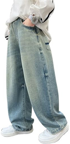 ESORNUG Boys Jungen Jeanshosen Vintage Inspirierte Weite Bein Jeans mit Taschen Skateboard Streetwear für Kinder Modische