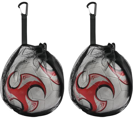 AMFUN 2 Stück Fußball Rucksack, Basketball Bag Basketball Netztasche, Ballsack, Ball Netztasche mit Kordelzug, Mehrzweck Sport Netztasche für Basketball Fußball Volleyball Rugbyball