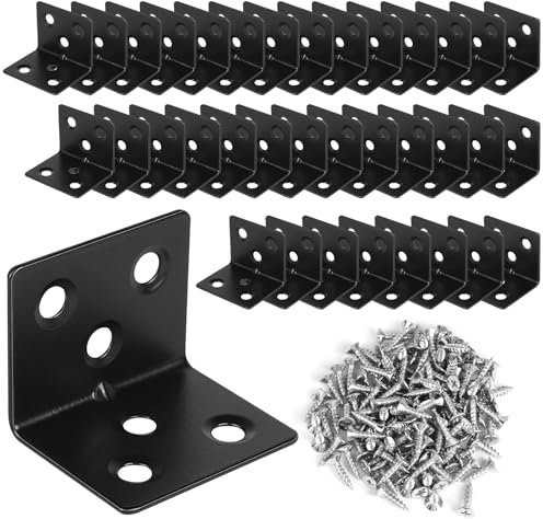 LALAGO 36pz Connettori Angolari in Acciaio Inox 30 x 30 x 38 mm, Staffe Angolari per Legno di L con 222 Viti, Supporti Angolo di Carico Pesante a 90° Nero per il Fissaggio e la Riparazione di Mobili