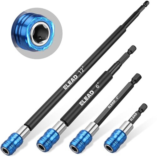 ELEAD Drill Bit Extension Set, 4-Piece Magnetic Drill Screwdriver Bit Holder Extender with Aluminum Sleeve, 1/4 Inch Hex Shank Quick Release Extension Adapter, 2-3/8, 4, 6, 12 Long
