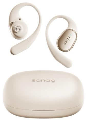 SANAG C16S Open Fit for Open-Ear True Wireless Bluetooth Headphones with Microphone, Earbuds with Earhooks, Sweat Resistant, Fast Charging, 56HRS Playtime (Beige)