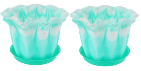 OFFSCH 2pièces Pots De Plastique pour Jardinage Intérieur Et Extérieur Pots Bonsaïs avec Plateau Couleur Verte