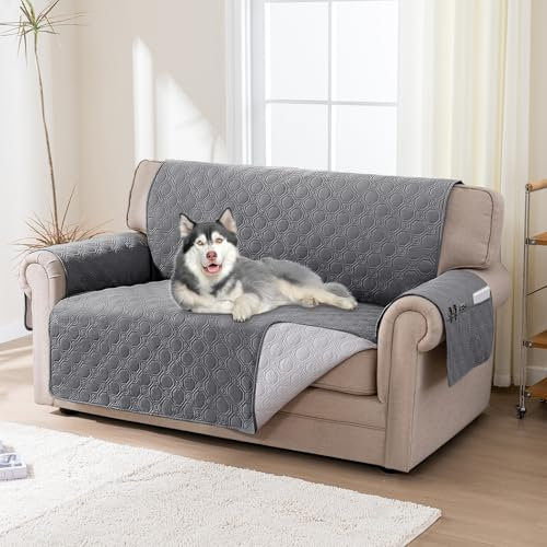 BellaHills 100% Wasserdicht Sofaüberzug 2 Sitzer (51x120cm), Waschbar Sofaüberwurf für Kinder Hunde, Weicher Möbelschutz Couchbezug mit Gummiband, Grau