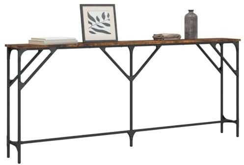 Homvdxl 23 cm extra schmaler Konsolentisch, 180 cm langer Konsolentisch, einfacher Flurtisch mit Metallrahmen, industrieller Konsolentisch für kleine Räume, Wohnzimmer | Eiche + rustikal