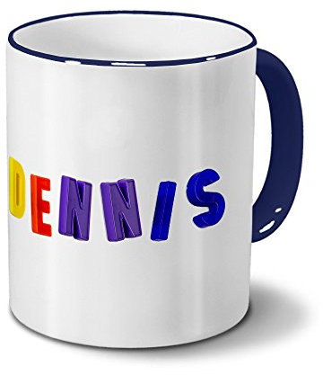 printplanet Tasse mit Namen Dennis - Motiv Magnetbuchstaben - Becher, Kaffeetasse, Kaffeebecher, Mug - Blau