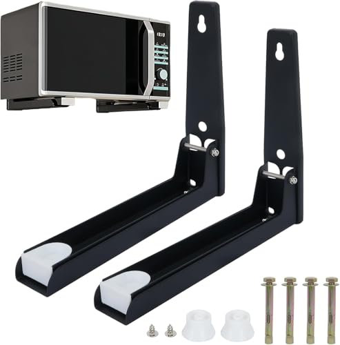 FOGAWA 2PCS Support Mural Micro Onde en Acier Inoxydable 230-400mm Support Mural pour Four à Micro-Ondes Pliable Universel Charge Maximale 40 kg, Noir