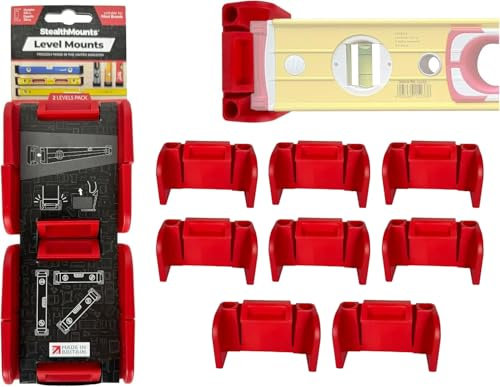 StealthMounts Red Universal Level Holder | Locking Level Mounts | Fits All Brands | Perfect for Level Storage (4 Pack)