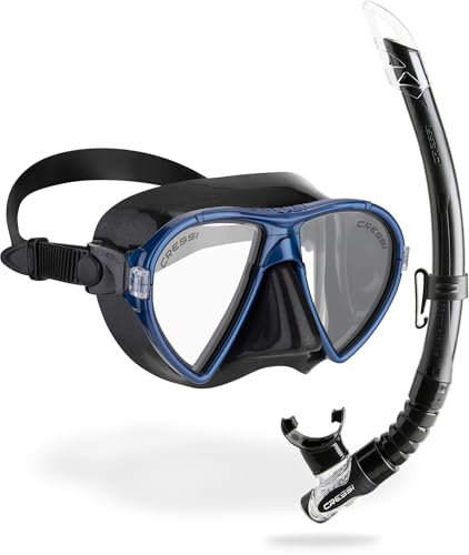 CRESSI Ocean + Gamma Combo Black/Blue - Schnorchelset Ocean Maske+Schnorchel Gamma zum Tauchen und Schnorcheln, Schwarz/Blau, Einheitsgröße, Erwachsene