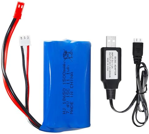 ERYNK Batterie Li-ion rechargeable 7,4 V 1500 mAh avec câble de charge JST et câble de charge USB pour voiture RC Stunt Car petit bateau Tumbling véhicule amphibien RC Truck RC SUV véhicule à grande