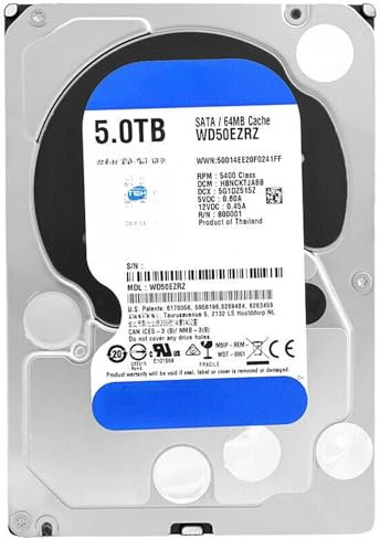 SIMPLETEK - HDD 3.5 SATA Blue da 5TB | Cache 64MB 5400RPM | Disco Rigido per Server, NAS, DVR e PC (WD50EZRZ) (Ricondizionato)