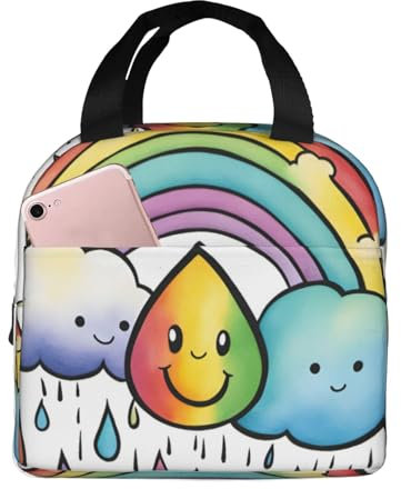 XTYGETY Lonchera reutilizable con estampado de nubes de arco iris, 1 bolsa de almuerzo aislada para el trabajo y aventuras al aire libre