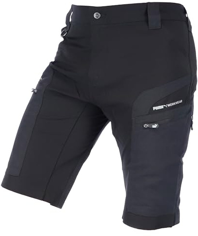 PUMA Workwear Pro-One Cargo Shorts Herren Sommer Arbeitshosen Männer Kurze Hosen Bermuda Shorts Outdoor Hosen Wanderhose leichte Trekkinghose mit 4-Wege Stretch - Schwarz/Anthrazit in XXL
