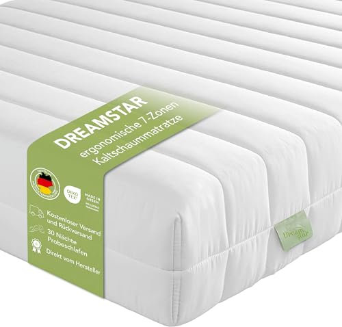DREAMSTAR Easy Flex | ergonomische 7-Zonen Kaltschaummatratze | Öko-Tex Zertifiziert | Härtegrad 3 und 4 | Rollmatratze 13 cm I 180 x 200 cm
