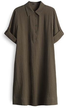 OPUS Damen Minikleid | Hemdblusenkleid WOMARA A-Linie mit feiner Rippstruktur Olive Leaf, 36