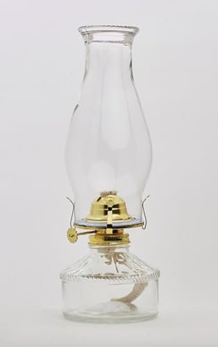 Quinque Lampara Aceite Farol Queroseno de Cristal con Detalles en Dorado Mecha Algodón Regulador 32 cm