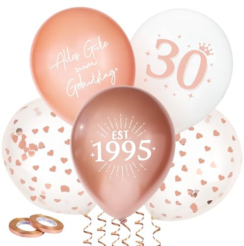 MEJOSER 24 Stück Deko 30 Geburtstag Frauen Luftballons Rosagold Ballons Latex Geburtstagsdeko 30 Rosegold 1995 Happy Birthday Alles Gute zum Geburtstag Party 30er Frau (30)