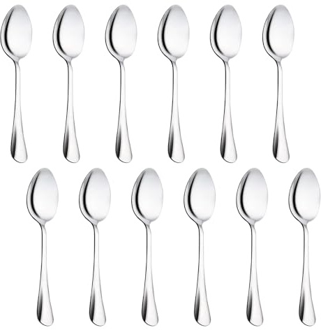 12 Teelöffel aus Edelstahl, Dessertlöffel, hochglanzpoliert, Rost- und Korrosionsschutz, Besteck-Starterlöffel, spülmaschinenfest, Kaffeelöffel für Zuhause/Küche/Restaurant, 14 x 3,2 cm