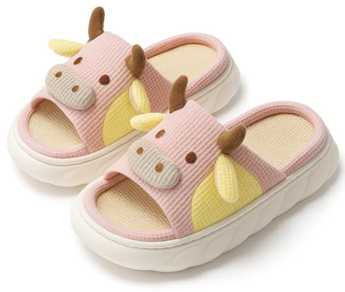 corimori Kuh Hausschuhe – Flauschige Pantoffeln im MuhKuh-Design – Lustige Plüsch Slipper - Gr. 34-44