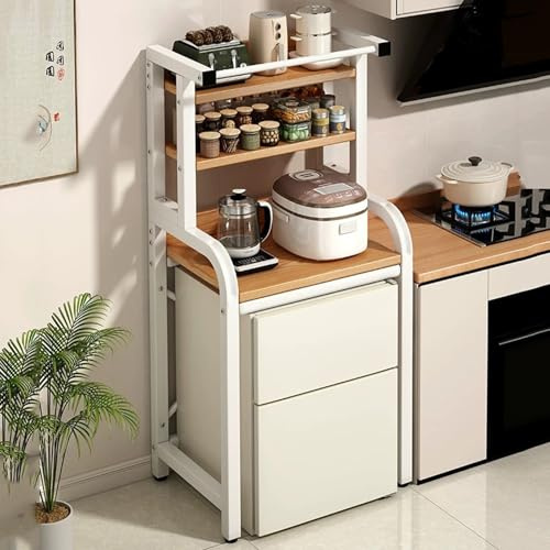 Mini Fridge Cabinet Storage Shelf & Microwave Stand, Freestanding Space Saver Kitchen Organizer Rack for Spices, Utensils, and Foods
