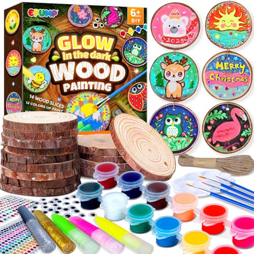 EPUMP 14 Stück Holz Bastelset Kinder ab 6, 7, 8, 9, 10, 11,12 Jahren - Im Dunkeln leuchtende Kunst- und Bastelsets für Kinder - Perfektes Weihnachts- und Geburtstagsgeschenk für Jungen und Mädchen