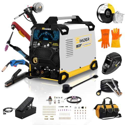 SSIMDER SD-4050 10 in 1 Aluminum Welder&Plasma Cutter and Spool Gun/Foot Pedal/Welding Helmet/Welding Gloves/Tool Bag/Flux Cored &Aluminum Welding Wire/MIG TIG Cut CONSUMABLES