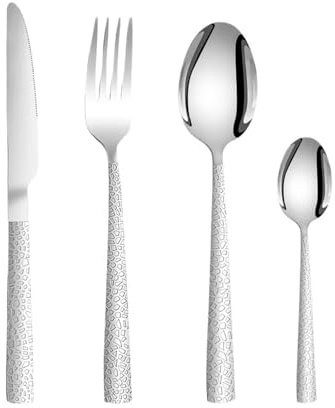 Knife and Fork Sets 4pcs Stainless Steel Silver Cutlery Set Square Handle Household Knife, Fork and Spoon Combination(4pcs)