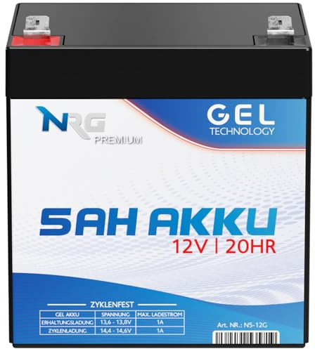 NRG Akku 12V 5Ah GEL Blei-Akku wiederaufladbar Profi-Akku ersetzt 4,5Ah 4Ah