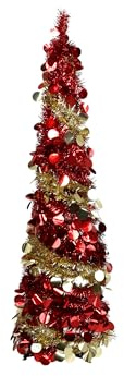 Totò Piccinni Albero di Natale POP UP slim artificiale con apertura semplice e veloce salvaspazio (Rosso/Oro (Senza Luci), 120 Cm)