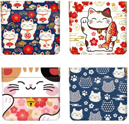 Peacoblue Lot de 4 Porte-Monnaie Femme PU Cuir Chat Porte-Bonheur | Mini Porte-Monnaie à Pression, Pochette Compacte pour Pièces, Cartes, Clés, Rouge à Lèvres et Petits Accessoires, Cadeau