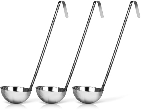 3-Pack Stainless Steel Soup Ladles, 4 oz Heat Resistant Serving Spoons | Whysko Metal Ladles for Cooking and Serving Soups & Sauces, Commercial Grade for Restaurants & Catering, Dishwasher Safe