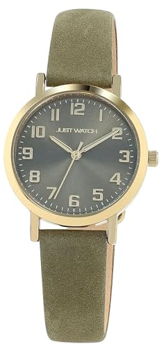 Just Watch Damen Armbanduhr Analog, Gesamtlänge 22 cm, Edelstahlarmband – 5 ATM (Khaki/Gold)
