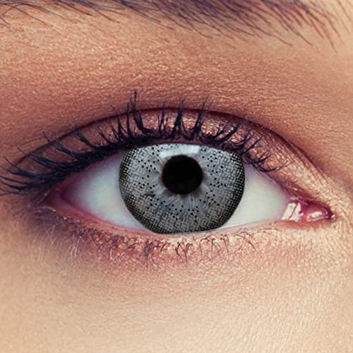 Designlenses graue Kontaktlinsen mit Stärke, 1 Paar (2 St.) farbige Monatslinsen für einen natürlichen Effekt, geeignet für dunkle Augen + Gratis Behälter Natural Grey -1,00