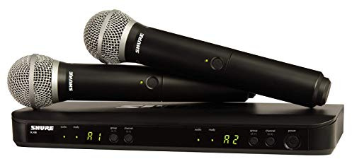 Shure BLX288/PG58 UHF Wireless Mikrofonsystem - Perfekt für Kirche, Karaoke, Gesang - 14-Stunden Akkulaufzeit, 100m Reichweite | Enthält (2) PG58 Handheld Vocal Mics, Dual Channel Receiver | S8 Band