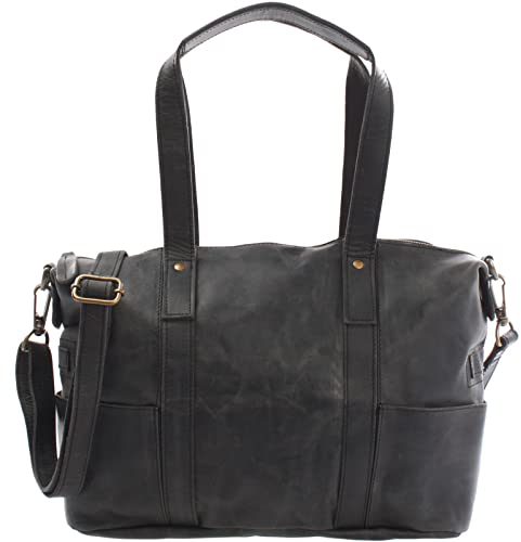 LECONI Shopper Vintage-Look Damen Henkeltasche Schultertasche Echt-Leder Natur Damentasche Ledertasche Umhängetasche Handtasche Leder 37x28x15cm grau LE0034-wax