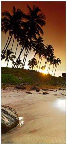 Wallario Selbstklebende Türtapete mit Schutzlaminat Sri Lanka - Palmenstrand mit Sonnenuntergang - Türposter 93 x 205 cm Abwischbar, rückstandsfrei zu entfernen
