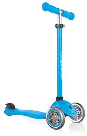 Globber Primo – Tretroller Kinder, 120/80 mm, ABEC 5, 3-rädrig, höhenverstellbar, Sky-blau